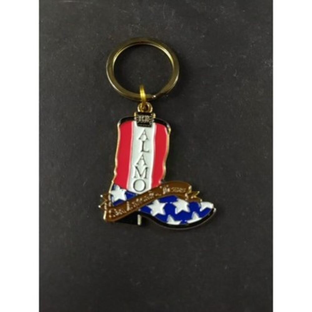 Texas The Alamo Red White Blue Boot Keychain Souvenir